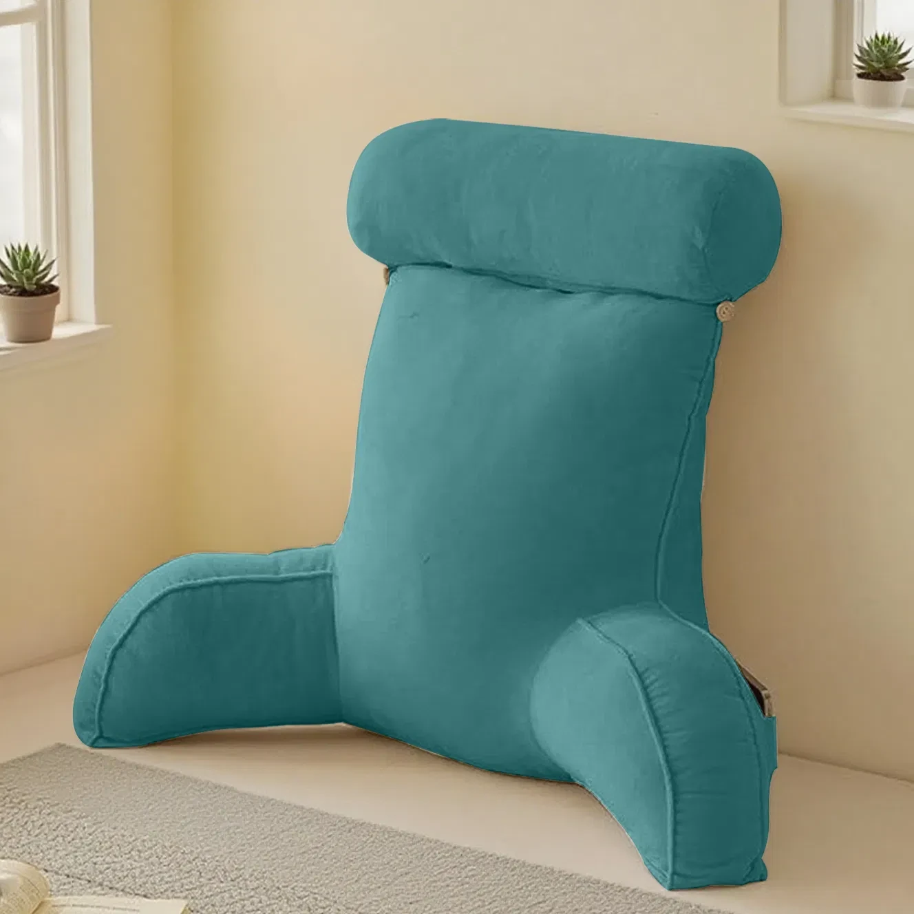 Teal reading pillow — front view